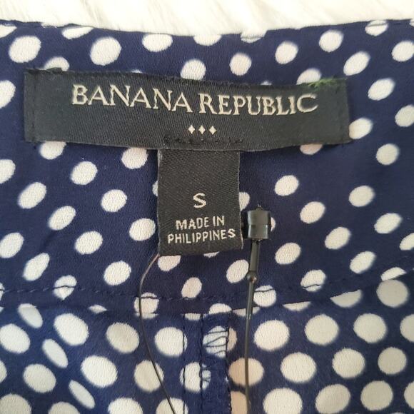 Small Navy Blouse Banana Republic Polka Dot Ruffle $55 NWT - Picture 4 of 9